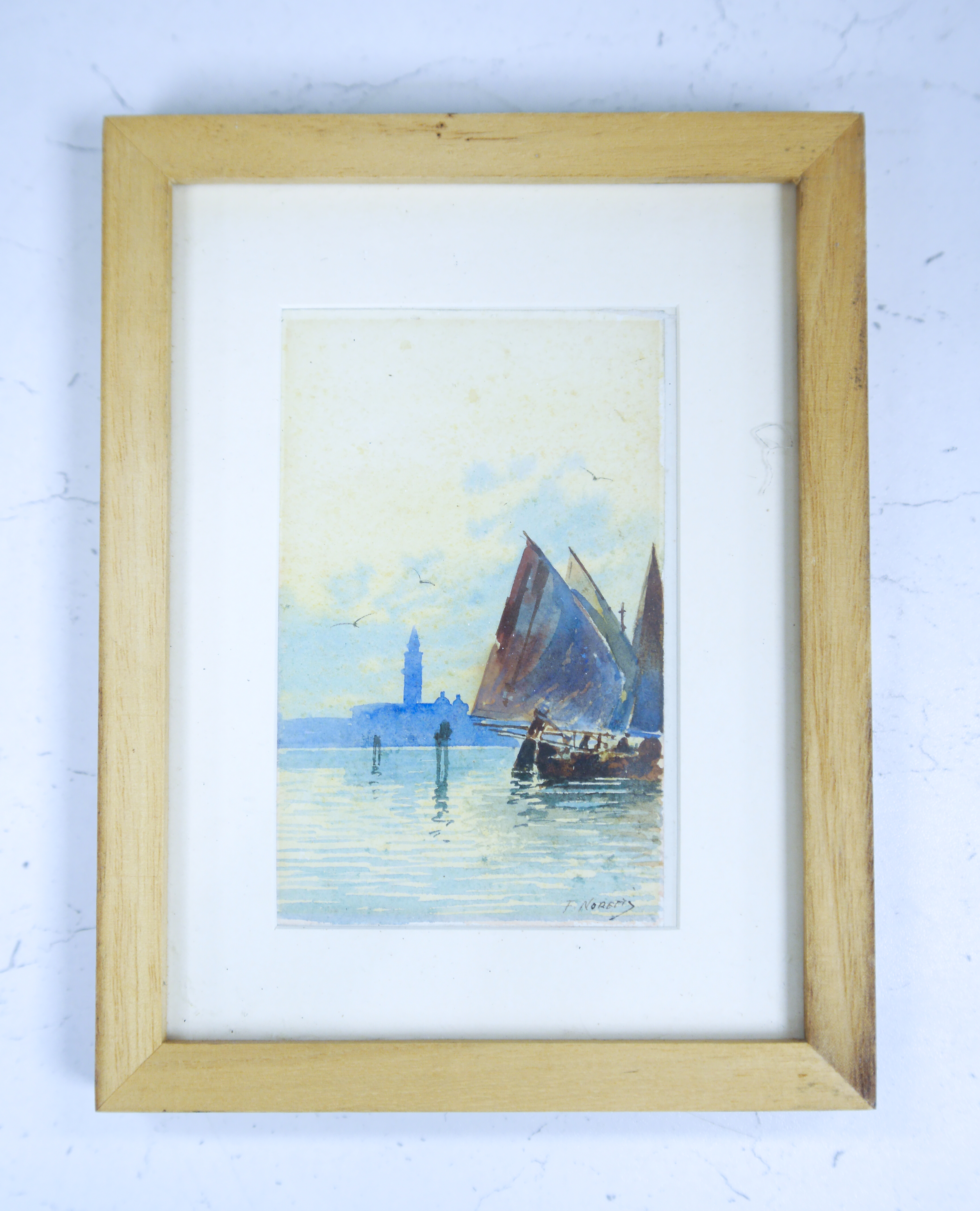 F Norems, set of five Venetian watercolours to include Venetian canals, St. Marks in the distance and Gondolas, largest 25 x 15cm. Condition - fair, some foxing throughout